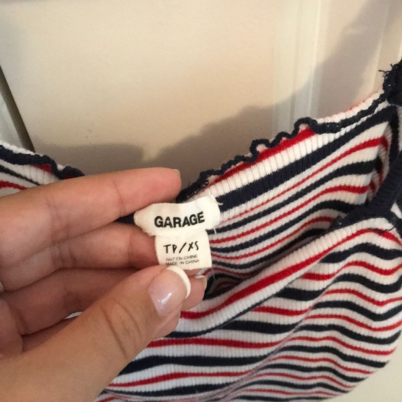 Blue, White, & Red Striped Ribbed Tank Top: Garage - Picture 4 of 4